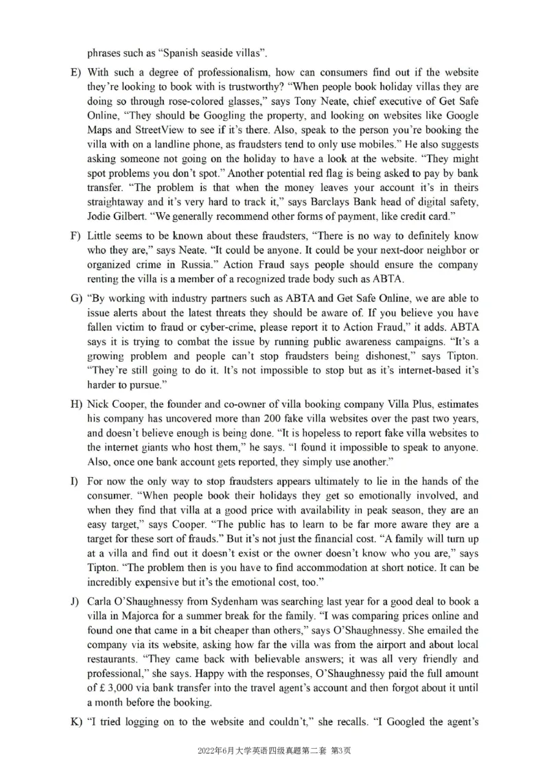 2022.06四级真题第2套可复制可搜索，打印首选_大学英语四级+六级_四级真题_四级真题_2022年06月CET4题+解+音频_01、真题PDF版（推荐打印）❤