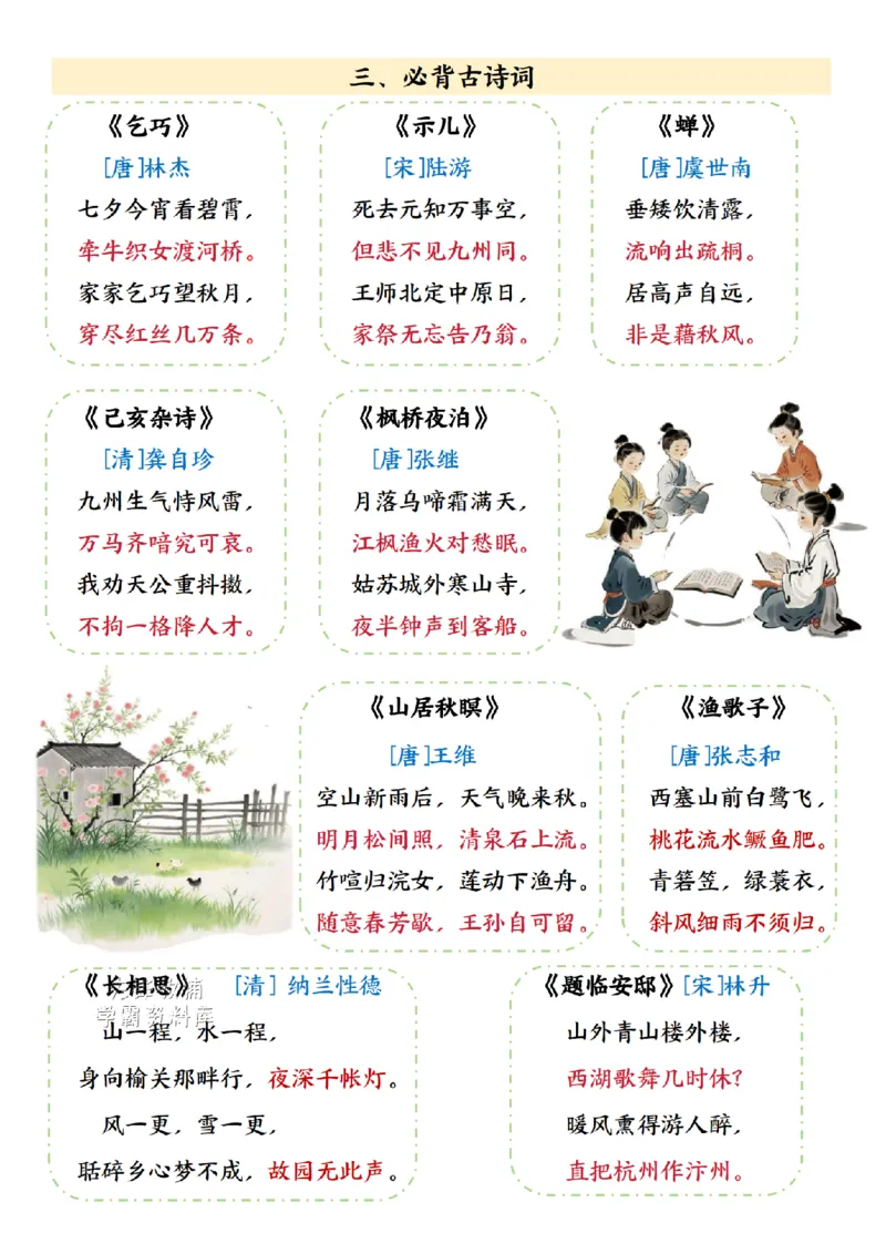 五年级（上）语文必背知识点汇总《人教版》_小学全网线上同款资料_49号文件5-6数学语文