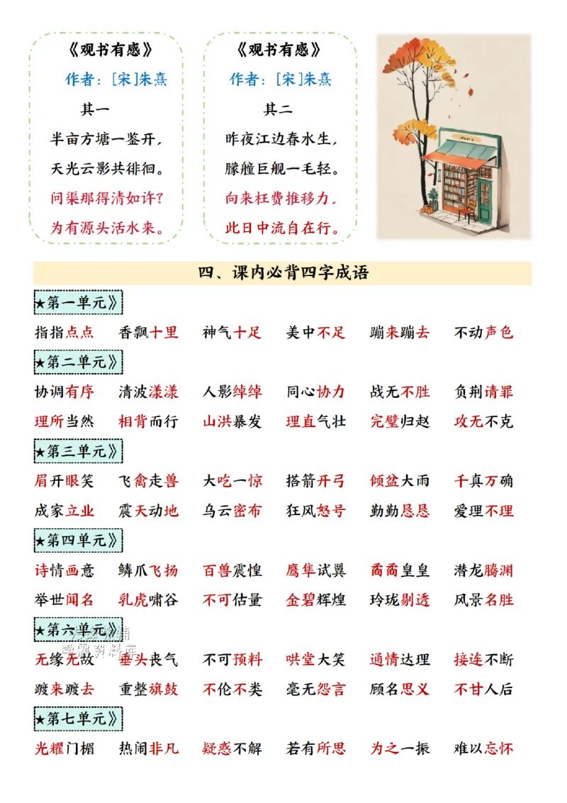 五年级（上）语文必背知识点汇总《人教版》_小学全网线上同款资料_49号文件5-6数学语文