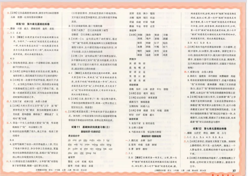 25秋语文人教版5上_2025秋《王朝霞活页卷》语文1-6