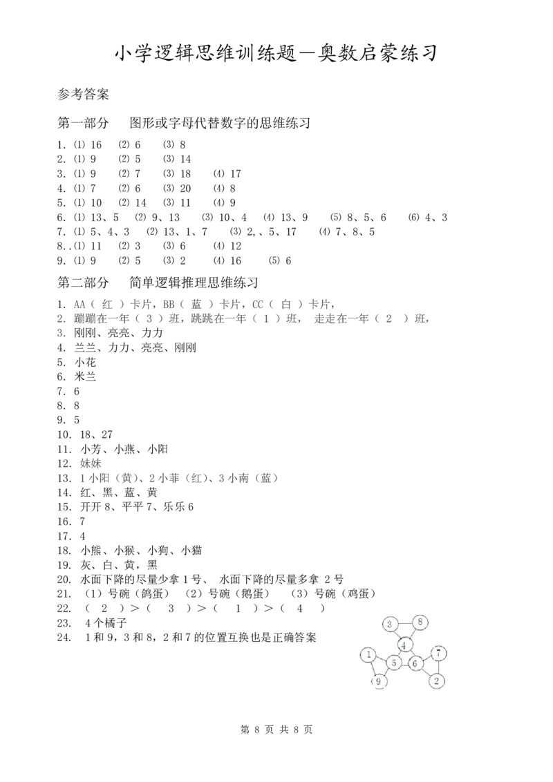 3.8小学逻辑思维训练题-奥数启蒙练习_一年级上下册资料_小学一年级学习资料-25年更新版_1-04、小学一年级数学下册_1-4-2、练习题、作业、试题、试卷_通用_通用重点必背+专项练习