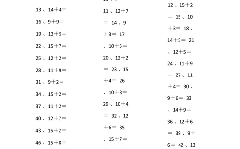 25以内加法第81~100篇_小学数学口算竖式脱式计算应用题一二三四五六年级上下册电_小学数学口算题库电子版（1-6）_小学数学口算一年级_口算题适合1年级(含答案）