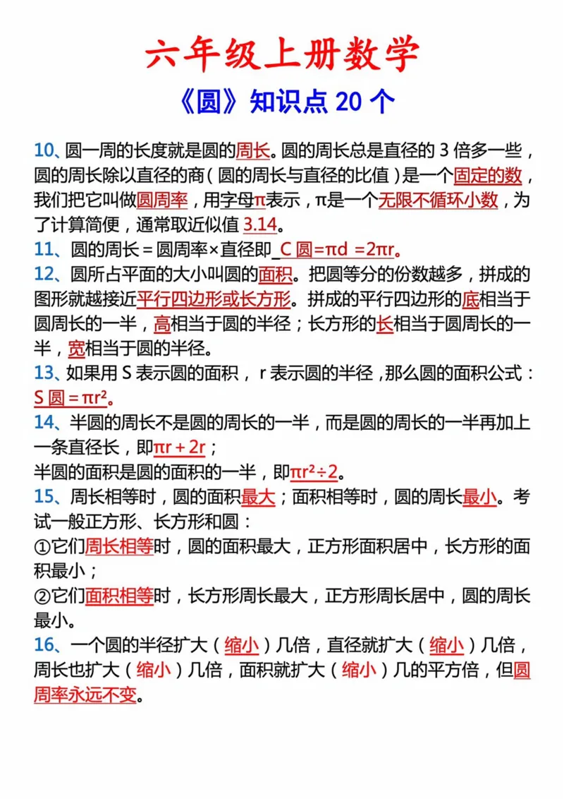 六年级上册数学圆的20个考点_6年级小红书最新热门资料(1)