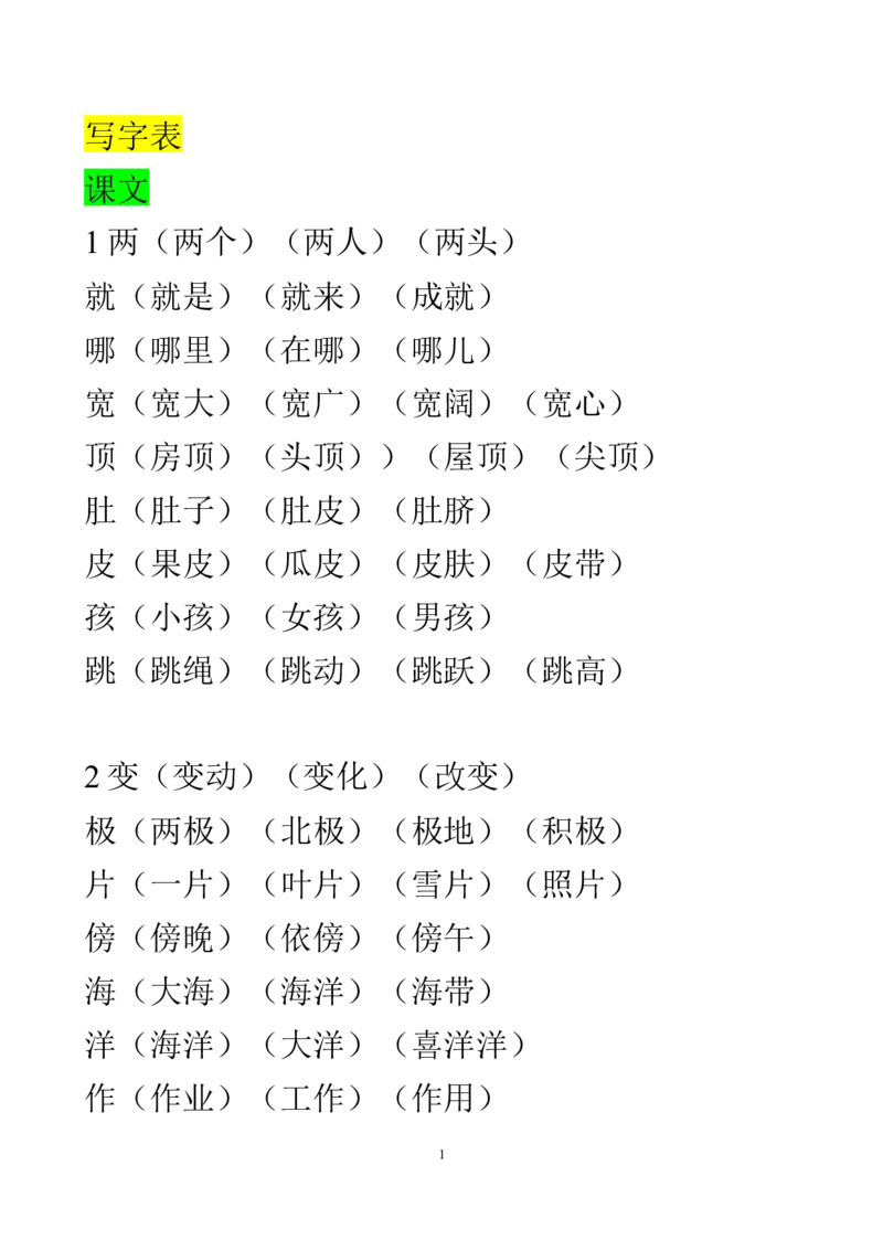 2020年部编版二年级上册生字表组词大全资料_二年级上下册资料_小学二年级学习资料-25年更新版_2-01、小学二年级语文上册_2-1-1、复习、知识点、归纳汇总