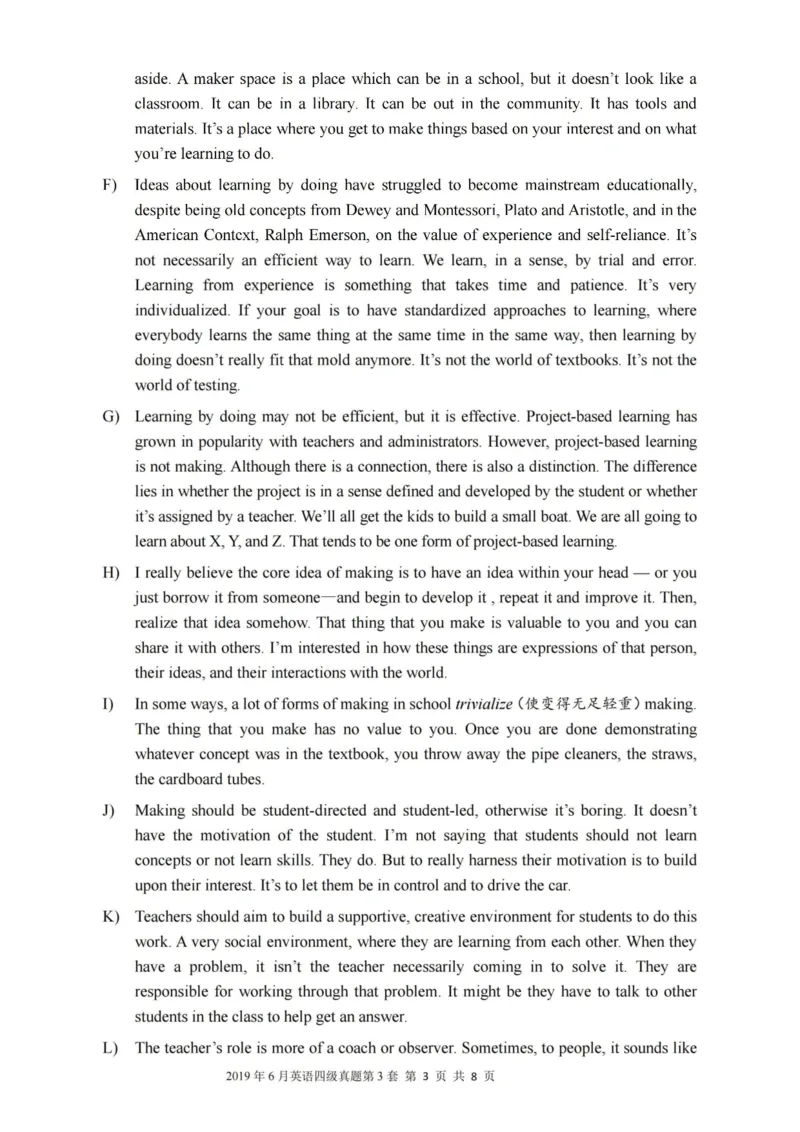 2019.06四级真题第3套可复制可检索_大学英语四级+六级_四级真题_四级真题_2019年06月CET4题+解+音频_01、真题PDF版（推荐使用）❤