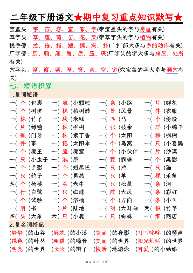 2128二下语文期中复习重点知识默写（练习+答案26页）(1)(2)_二年级上下册资料_二年级下册小红书同款资料_二下语文_二下语文
