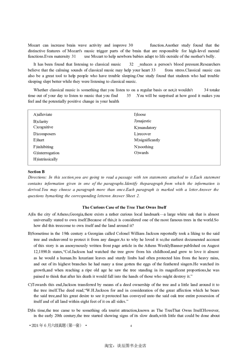 2024年6月六级第一套原题_大学英语四级+六级_六级真题_六级真题_2024年06月CET6题+解+音频_2024年6月六级真题-原题