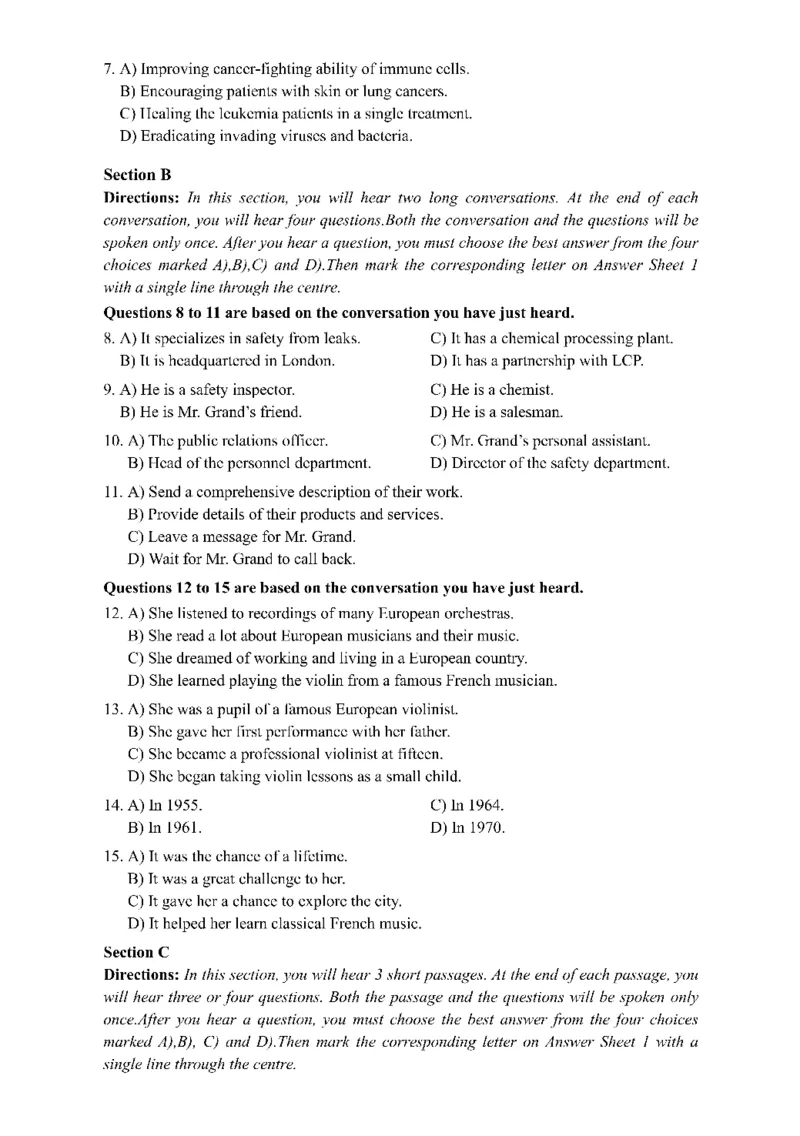 2015年06月四级真题第1套可复制可搜索_大学英语四级+六级_四级真题_四级真题_1990年-2018年真题资料合集_2015年06月CET4题+解+音频_01、真题PDF版（推荐使用）❤