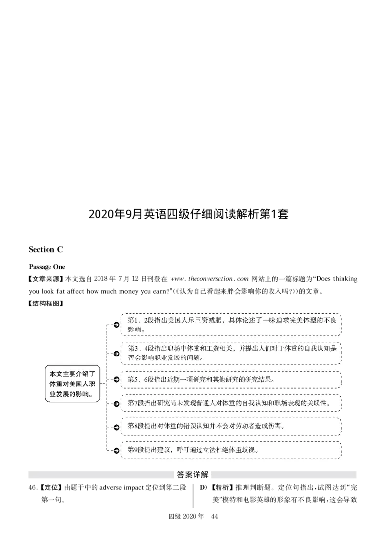 2020年09月四级阅读解析全2套_大学英语四级+六级_四级真题_专项_四级仔细阅读_四级仔细阅读解析