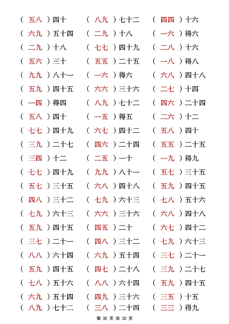 25秋二年级数学上册表内乘法专项练习20页_25秋数学1-6年级上册热门资料