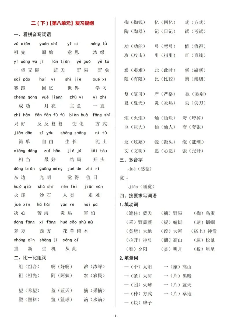 2_2.7-二年级下语文各单元复习提纲(1)(1)_二年级上下册资料_二年级下册小红书同款资料_二下语文