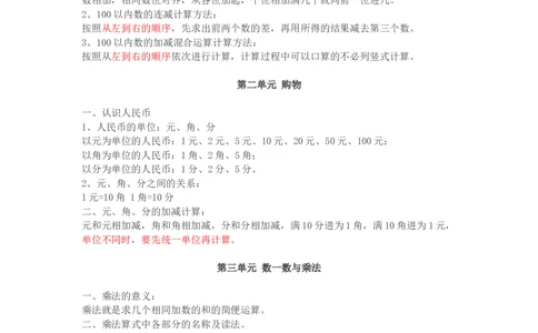 2北师大版二年级数学上册知识点汇总_二年级上下册资料_小学二年级学习资料-25年更新版_2-03、小学二年级数学上册_2-3-1、复习、知识点、归纳汇总_北师大版