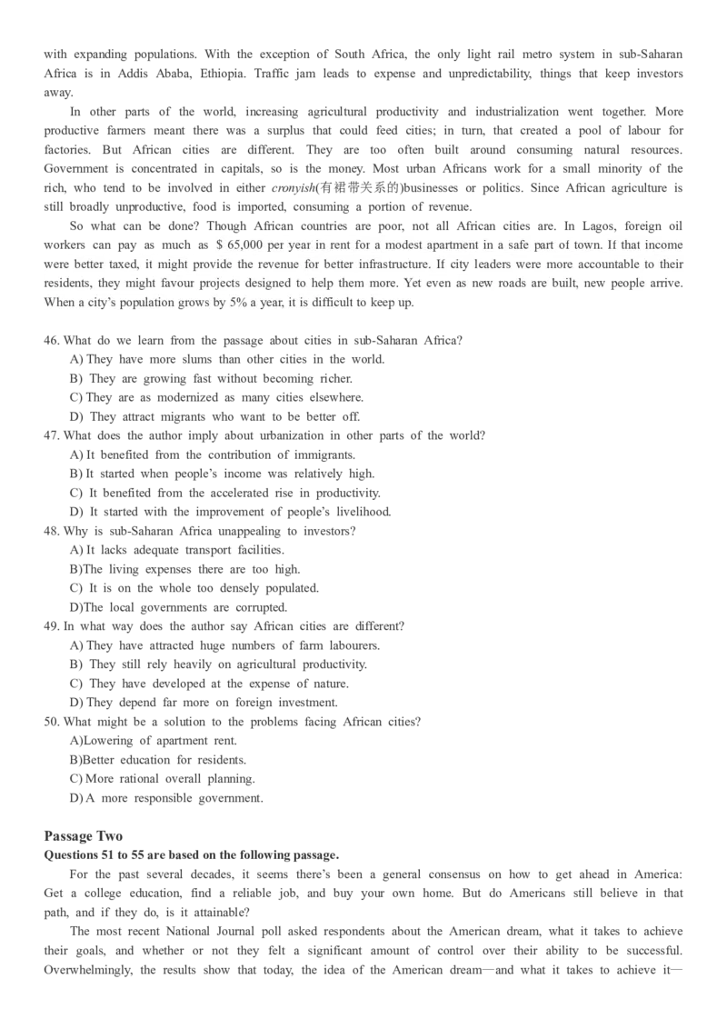 2017年12月英语四级真题（卷二）_大学英语四级+六级_四级真题_四级真题_1990年-2018年真题资料合集_2017年12月CET4题+解+音频_02、真题word版