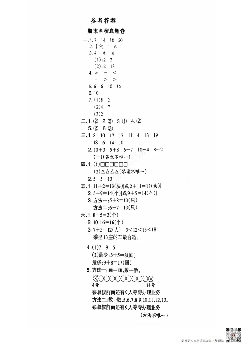 2024+秋上册一年级数学期末试卷（人教版）_一年级上下册资料_一年级上册小红书同款资料_一年级上册资料
