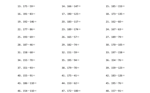 200以内减法第1-10篇_小学数学口算竖式脱式计算应用题一二三四五六年级上下册电_小学数学口算题库电子版（1-6）_小学数学口算二年级_口算题适合2年级_（整数）200以内-减法（100篇）