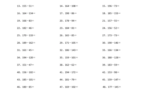 200以内减法第1-10篇_小学数学口算竖式脱式计算应用题一二三四五六年级上下册电_小学数学口算题库电子版（1-6）_小学数学口算二年级_口算题适合2年级_（整数）200以内-减法（100篇）