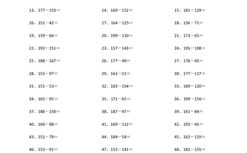 200以内减法第1-10篇_小学数学口算竖式脱式计算应用题一二三四五六年级上下册电_小学数学口算题库电子版（1-6）_小学数学口算二年级_口算题适合2年级_（整数）200以内-减法（100篇）
