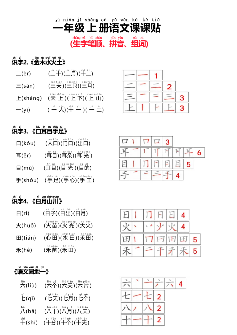 24秋新版一上语文课课贴（生字笔顺、拼音、组词）_一年级上下册资料_小学一年级学习资料-25年更新版_1-01、小学一年级语文上册_01、知识汇总_课课贴