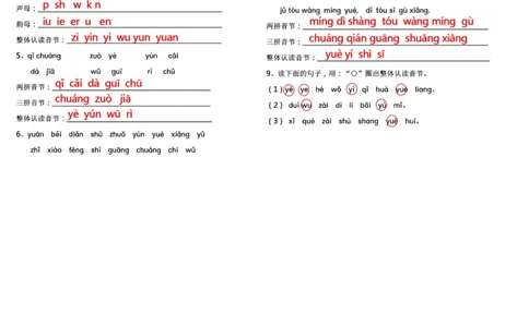 声母韵母音节分类练习一上语文_拼音专项