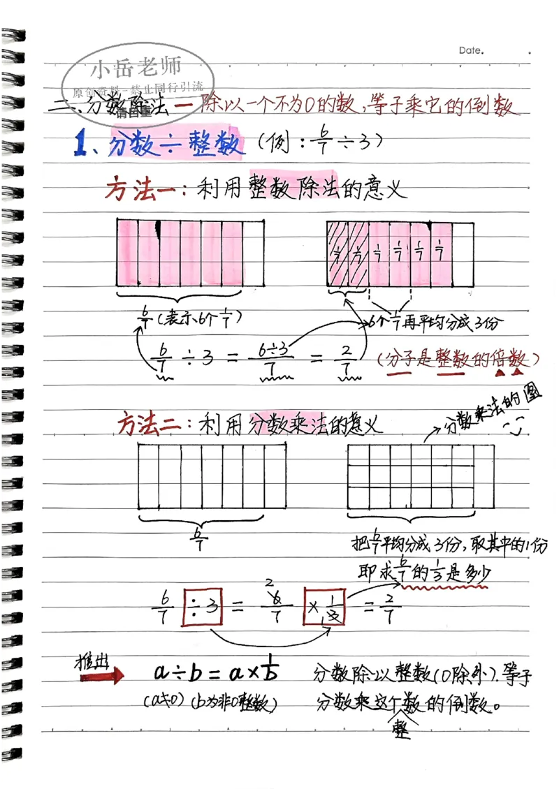 六年级上册手写笔记水印_小学全网线上同款资料_22号文件6上数学分数乘除