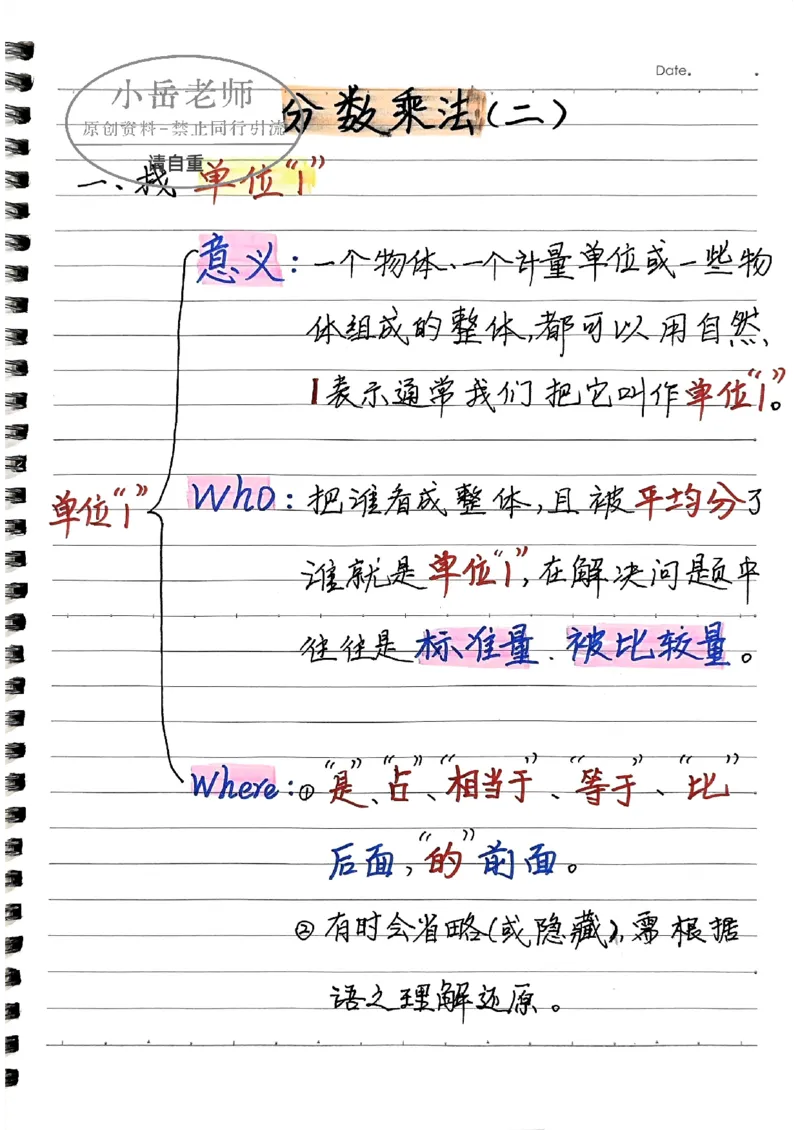 六年级上册手写笔记水印_小学全网线上同款资料_22号文件6上数学分数乘除