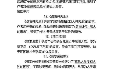 四（上）语文：期末各单元中心思想重点_上册_四（上）语文期末重点归类文件