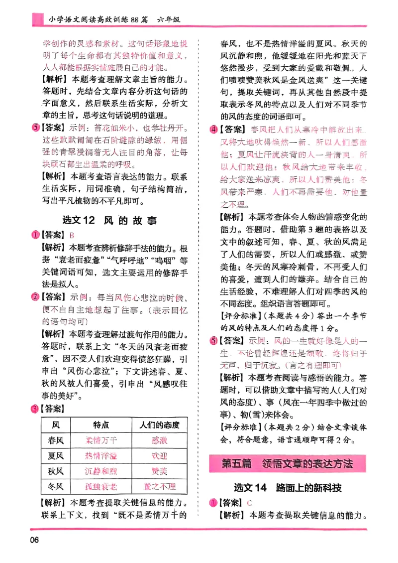 六年级木头马答案解析-副本_26版高效阅读88篇六年级