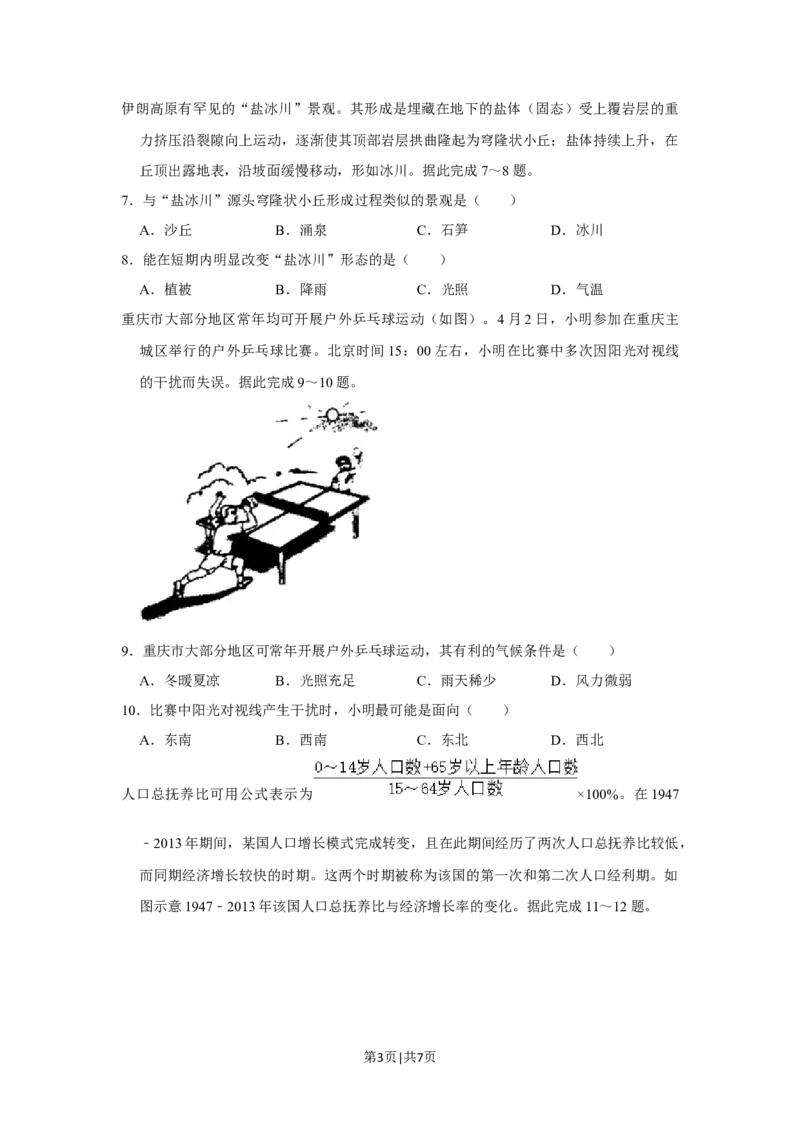 2021年高考地理试卷（重庆）（空白卷）_地理历年高考真题_新&middot;Word版2008-2025&middot;高考地理真题_地理（按试卷类型分类）2008-2025_自主命题卷&middot;地理（2008-2025）