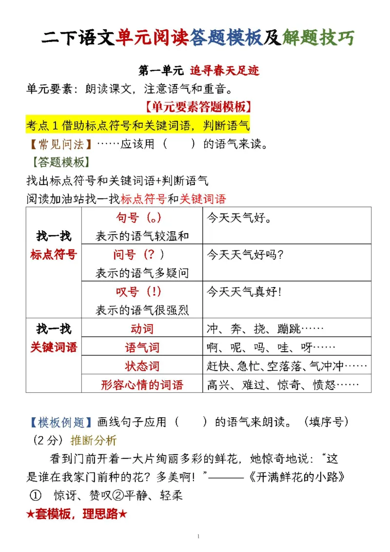 2152二年级下册语文1-8单元要素阅读答题模板及解题技巧_二年级上下册资料_二年级下册小红书同款资料_二下语文_二下语文