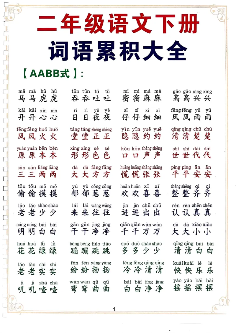 3.13_二下词语积累大全_二年级上下册资料_小学二年级学习资料-25年更新版_2-02、小学二年级语文下册_2-2-2、练习题、作业、试题、试卷_专项练习_语文字词成语专项（习题+总结）