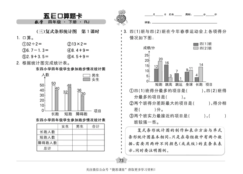 五E口算题卡四年级下册数学人教版（A3版）_1~6年级全册五E口算题卡(1)_4年级五E口算题卡