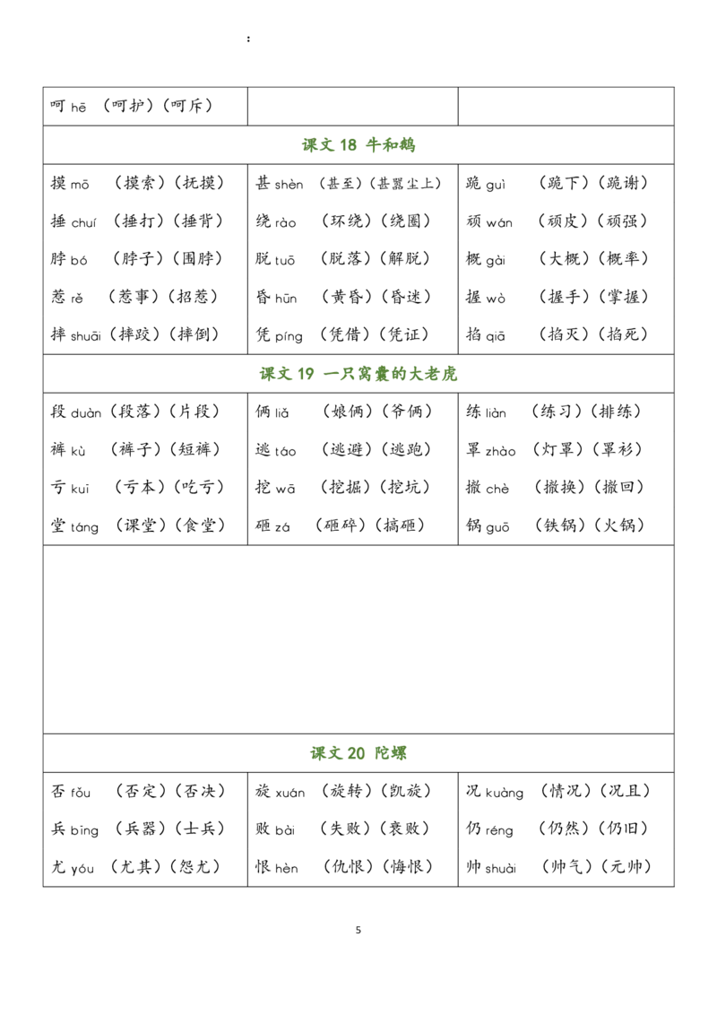 四（上）语文写字表生字组词_上册_四（上）语文期末重点归类文件