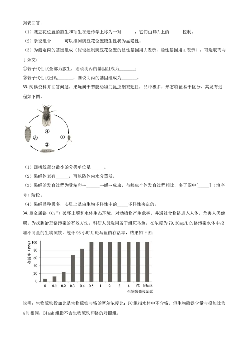 2019年福建省中考生物真题（空白卷）_福建中考1_6.福建中考生物（2017-2025）