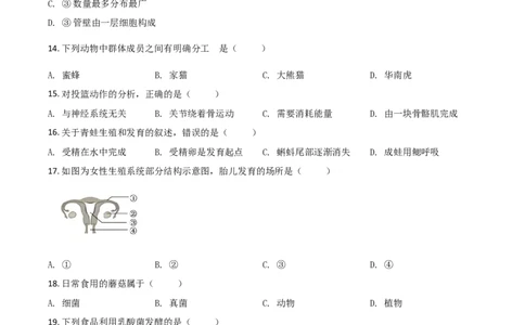 2019年福建省中考生物真题（空白卷）_福建中考1_6.福建中考生物（2017-2025）