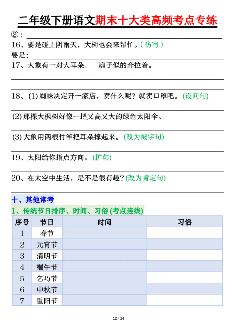 2140二下丨语文期末十大类高频专项练习_二年级上下册资料_二年级下册小红书同款资料_二下语文_二下语文