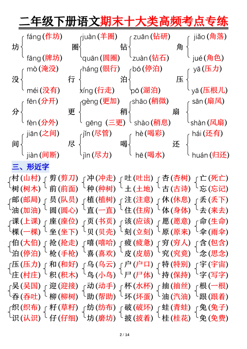 2140二下丨语文期末十大类高频专项练习_二年级上下册资料_二年级下册小红书同款资料_二下语文_二下语文