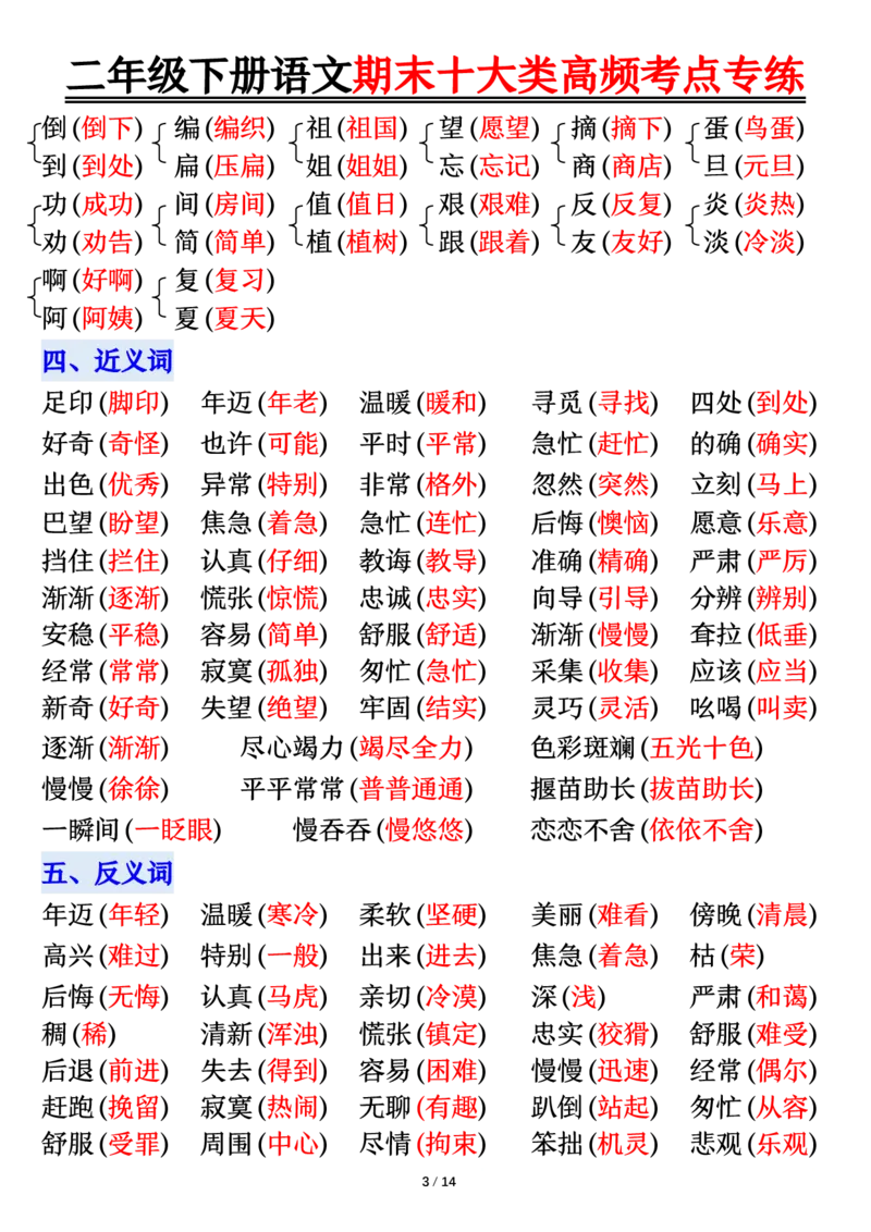 2140二下丨语文期末十大类高频专项练习_二年级上下册资料_二年级下册小红书同款资料_二下语文_二下语文