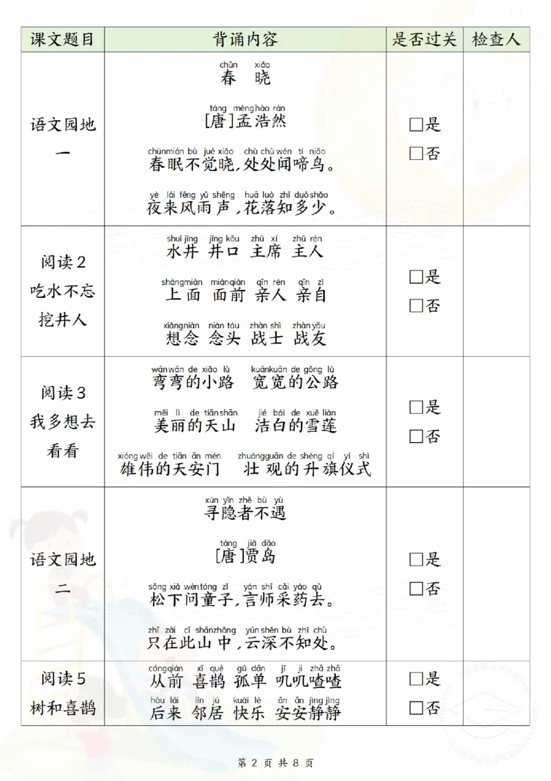 2025春新版一年级下册语文课文背诵闯关_纯图版（校对版）_一年级上下册资料_一年级下册小红书同款资料_一下语文