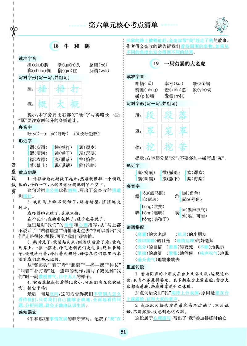 四（上）语文第六单元核心考点清单_上册_四（上）语文1-8单元核心重点