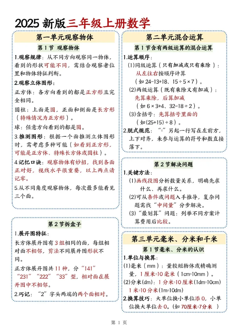 新三上数学期中知识归类人教版_🍎⭐️期中知识汇总人教25年上册