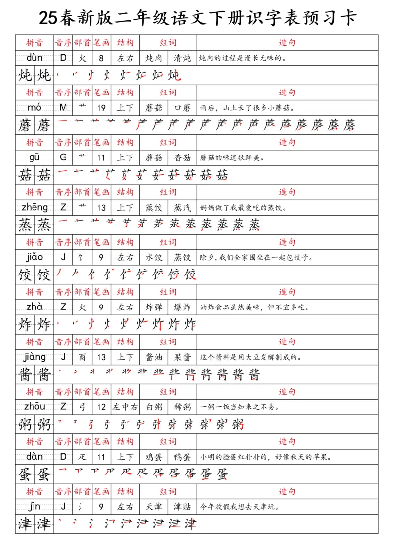 2059二（下）语文识字表预习卡_二年级上下册资料_二年级下册小红书同款资料_二下语文_二下语文