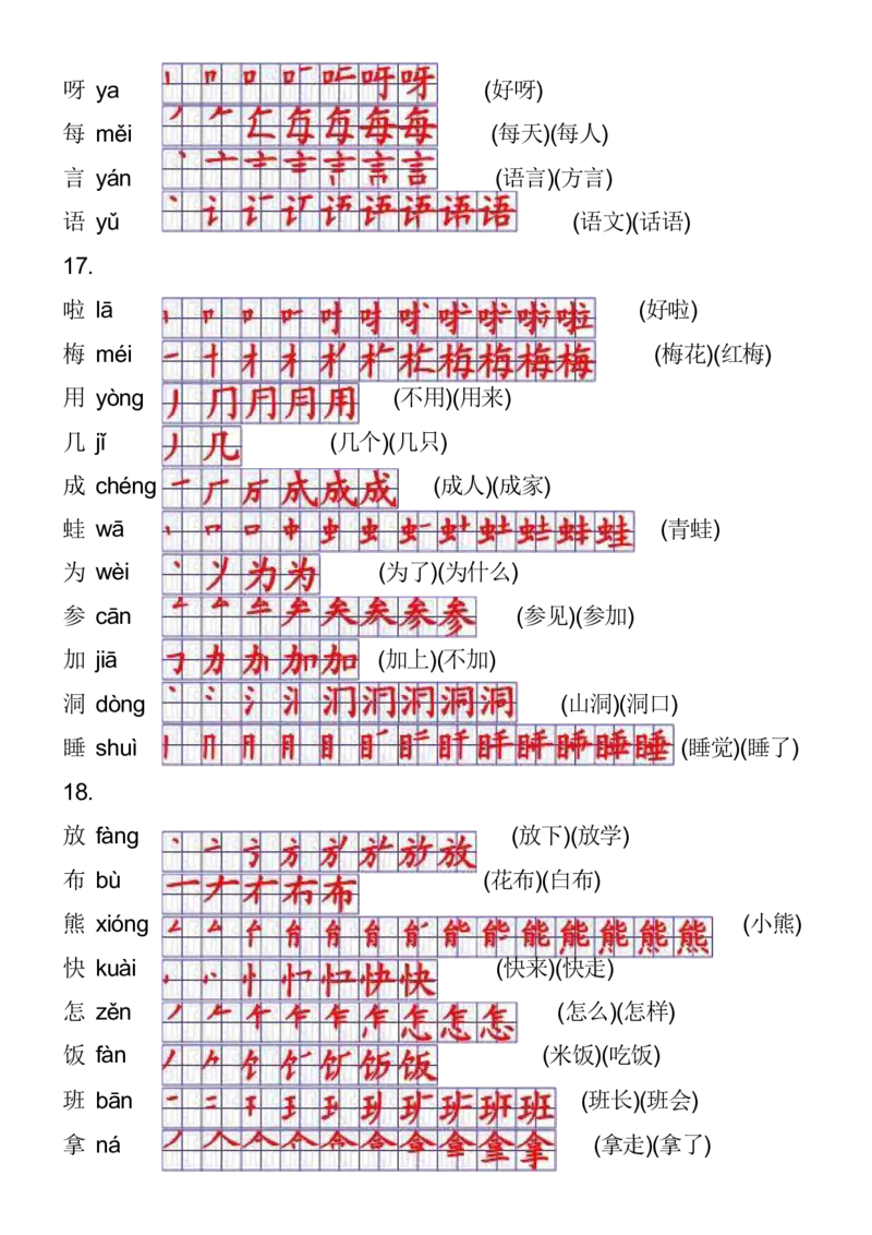 2024秋一上语文《生字拼音、笔顺、组词》课课贴_一年级上下册资料_小学一年级学习资料-25年更新版_1-01、小学一年级语文上册_01、知识汇总_课课贴