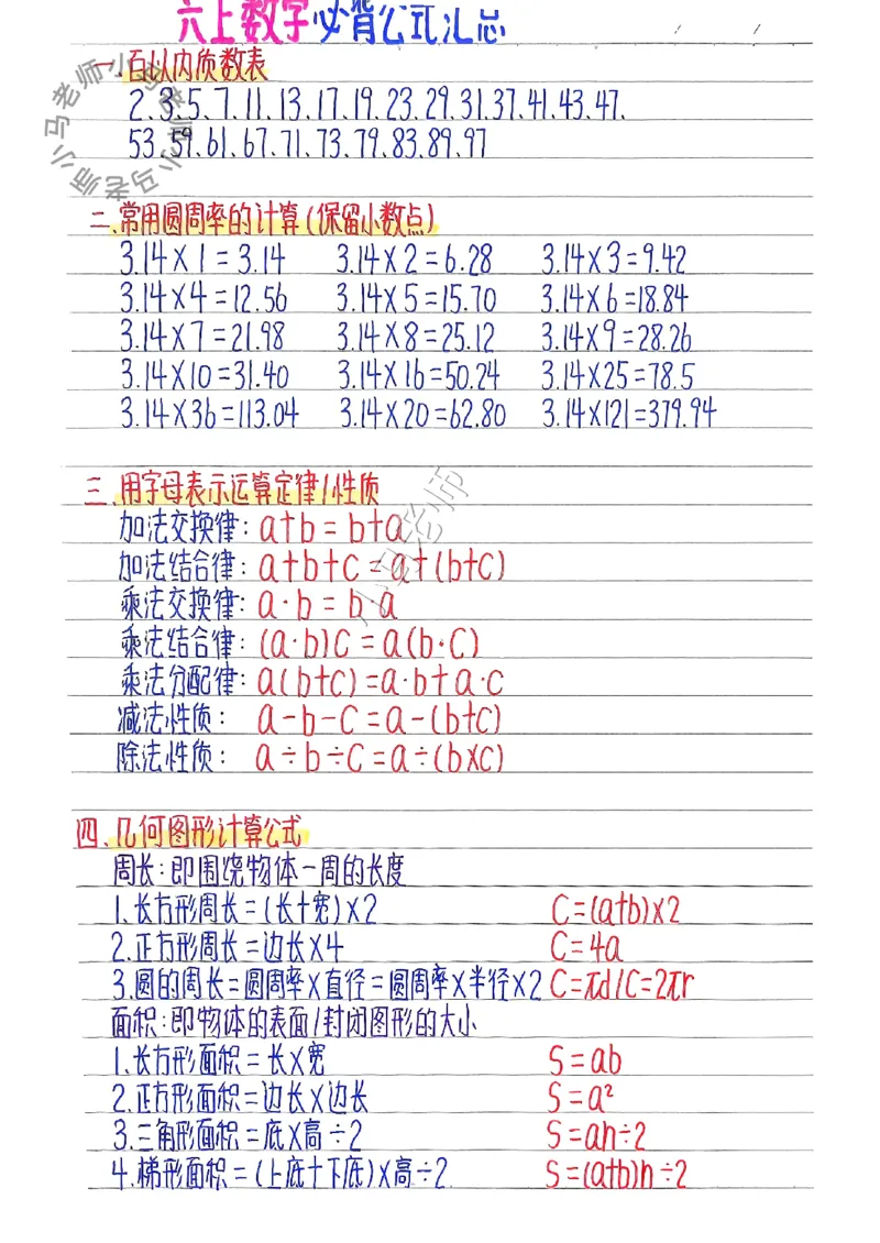 六上数学手写笔记（彩色版）_小学全网线上同款资料_12号文件6上数学语文