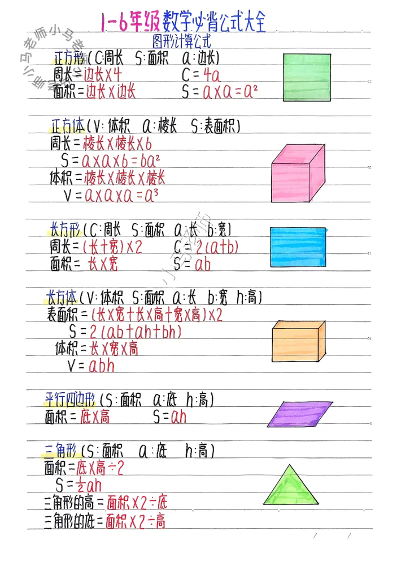 六上数学手写笔记（彩色版）_小学全网线上同款资料_12号文件6上数学语文