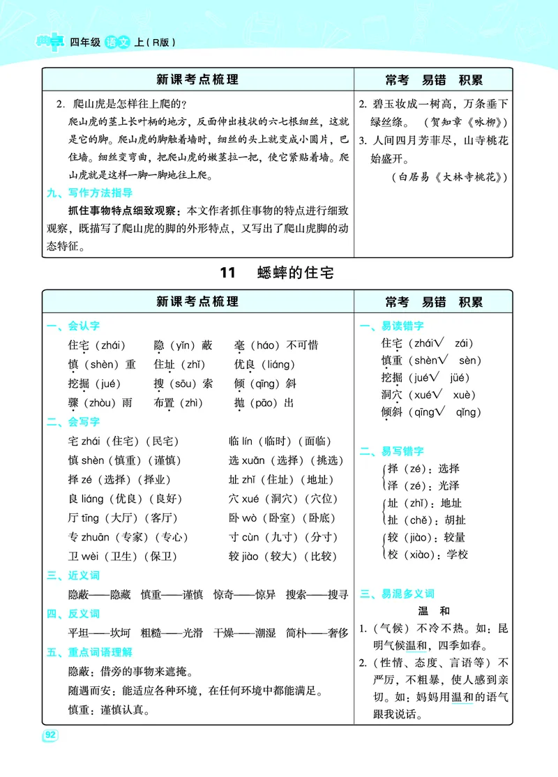 四（上）语文名师规划每一课重考点梳理（全册）_上册_四（上）语文期末重点归类文件