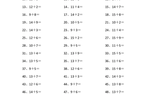 25以内加法第81~100篇_小学数学口算竖式脱式计算应用题一二三四五六年级上下册电_小学数学口算题库电子版（1-6）_小学数学口算一年级_口算题适合1年级(含答案）