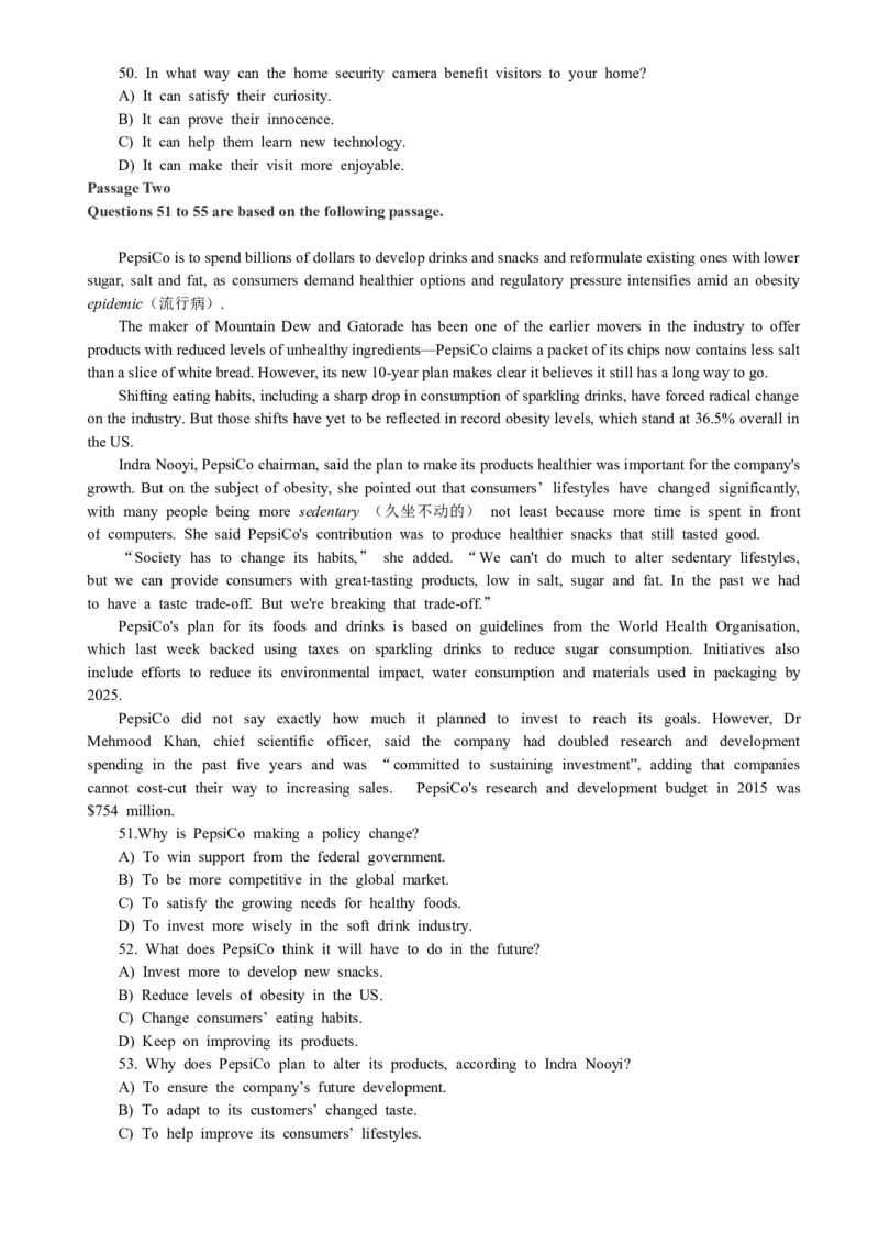 2018年12月四级真题第2套_大学英语四级+六级_四级真题_四级真题_1990年-2018年真题资料合集_2018年12月CET4题+解+音频_02、真题word版