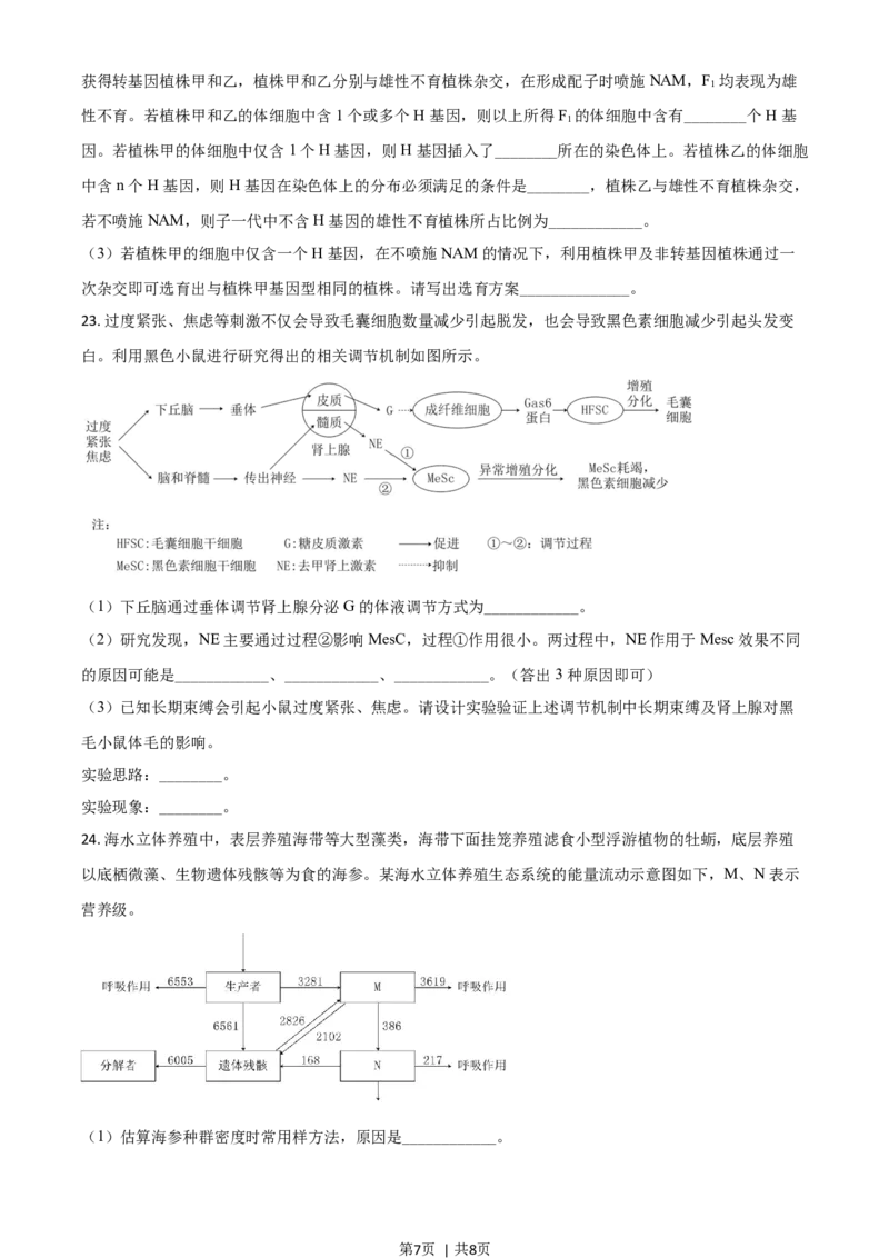 2021年高考生物试卷（山东）（空白卷）_生物历年高考真题_新&middot;Word版2008-2025&middot;高考生物真题_生物（按年份分类）2008-2025_2021&middot;高考生物真题