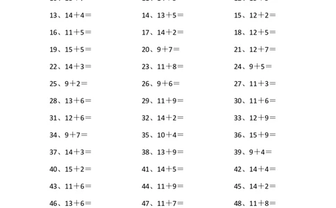 25以内加法第1~20篇_小学数学口算竖式脱式计算应用题一二三四五六年级上下册电_小学数学口算题库电子版（1-6）_小学数学口算一年级_口算题适合1年级(含答案）