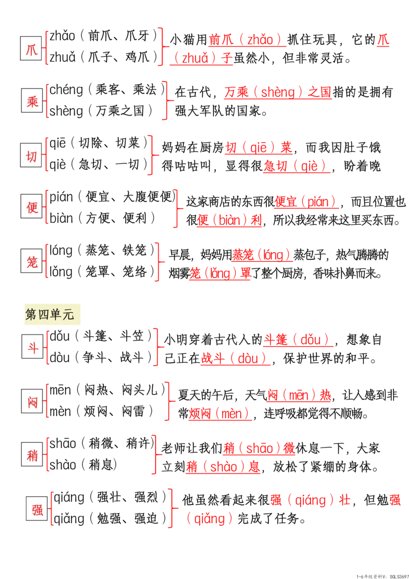 3.三下语文1-8单元多音字组词、造句归纳_三年级上下册资料_三年级下册小红书同款资料_三下语文